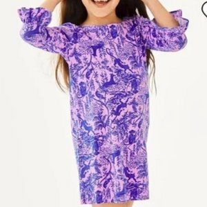 Lilly Pulitzer Girls UPF 50+ Mini Ruffled Sophie Dress L (8-10) Lilac Safari NWT